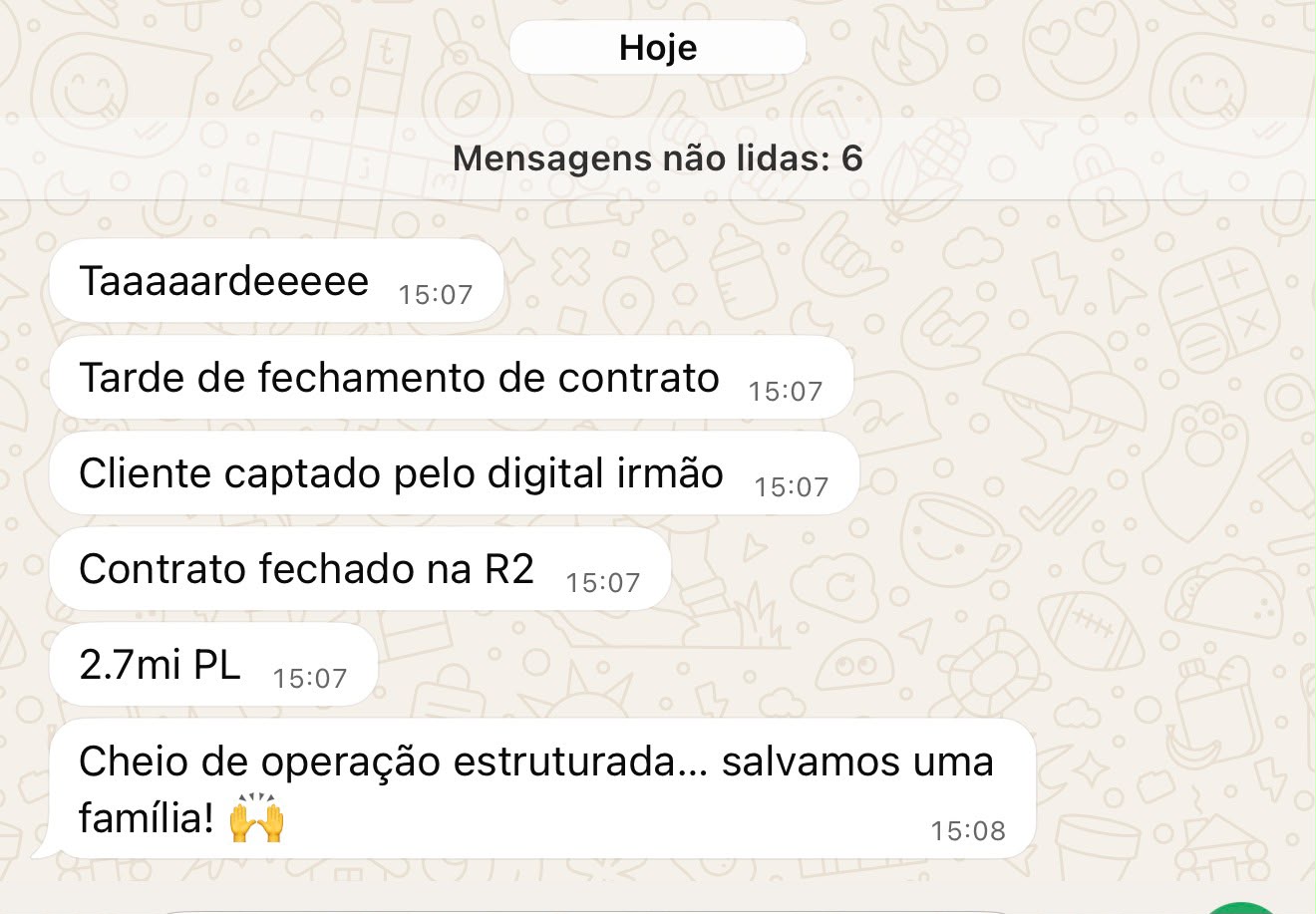 Mensagem de resultado enviada por um profissional do mercado financeiro